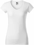 Ženska majica slim fit z izrezom V, bela