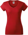 Ženska majica slim fit z izrezom V, rdeča