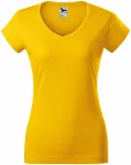 Ženska majica slim fit z izrezom V, rumena