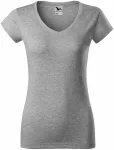 Ženska majica slim fit z izrezom V, temno siv marmor