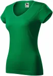 Ženska majica slim fit z izrezom V, travnato zelena