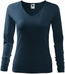 Ženska prilegajoča majica z izrezom V, temno modra