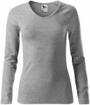 Ženska prilegajoča majica z izrezom V, temno siv marmor